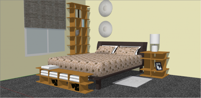 现代木制多隔层柜床组合su模型_图1