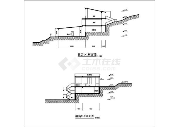 【山东省】某酒店建筑施工平立剖面图-图二