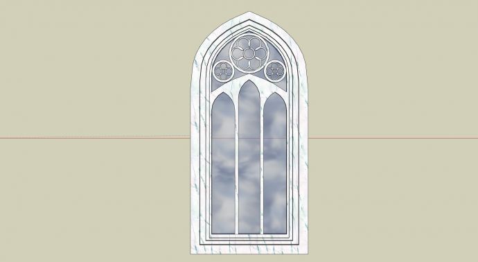大理石纹尖拱型玻璃花纹格窗su模型_图1