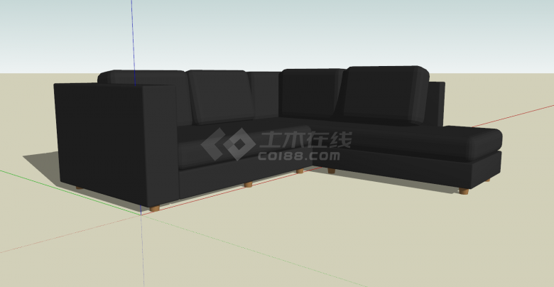 现代黑色五座连体沙发su模型-图一