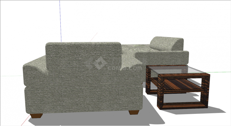 布纹沙发木制桌几su模型 -图二