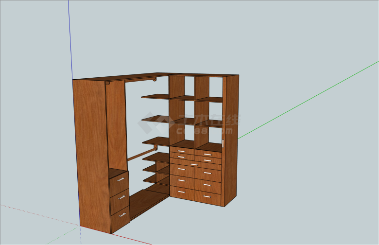 L形多功能分区木制衣柜su模型-图一