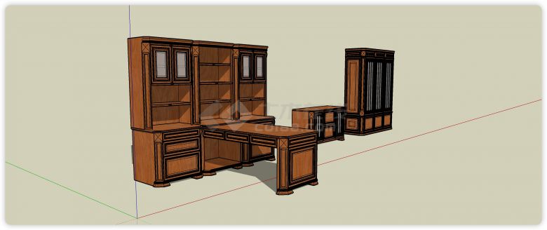欧式实木办公桌收纳柜su模型-图二