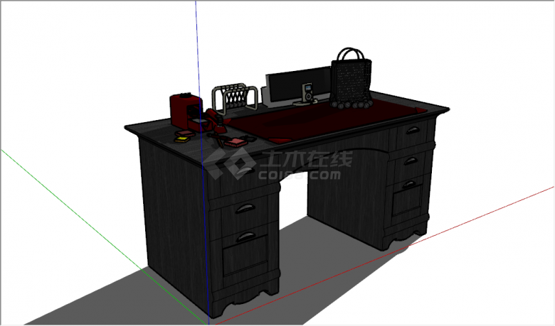 现代深灰色书桌办公桌su模型-图二