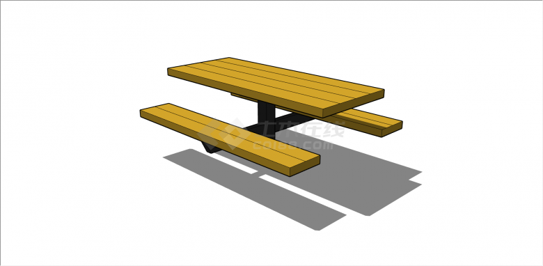 现代木制长方形休闲椅su模型-图一