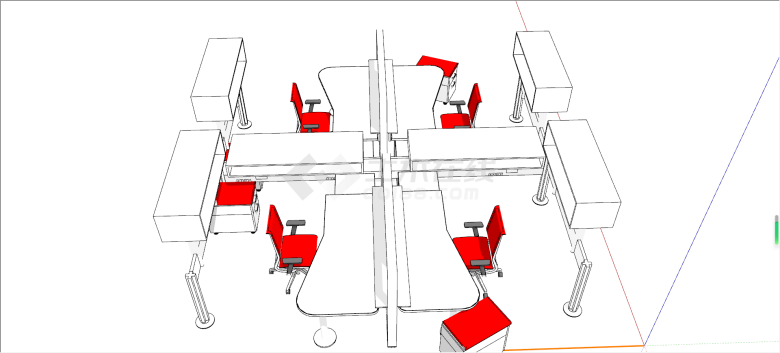 现代办公工位桌椅su模型-图一