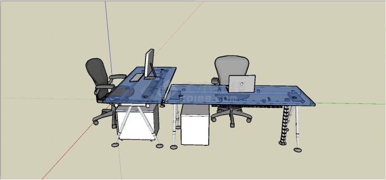 现代固定脚架样式玻璃桌面办公桌椅su模型-图二