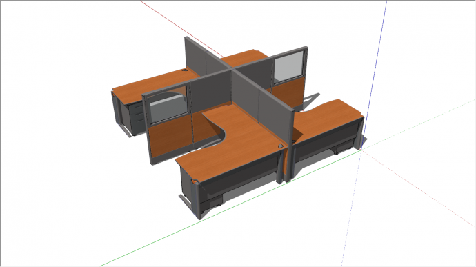 四张木色办公桌椅su模型_图1