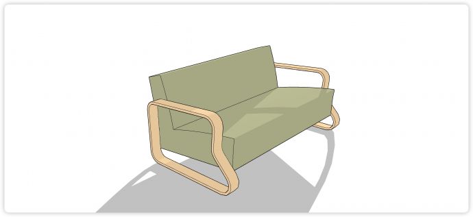 实木创意凳脚绿色织物软垫沙发su模型_图1
