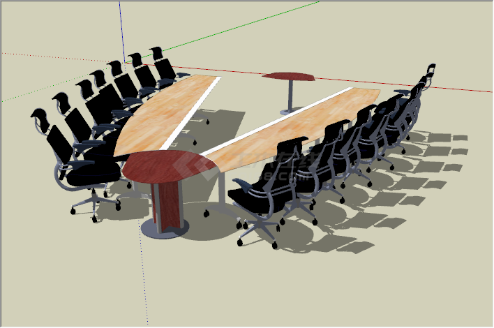 现代简约木质会议室桌椅组合su模型-图二