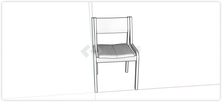 实木结构框架凳腿软垫靠背椅su模型-图二