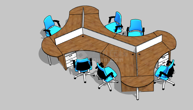 木制不规则办公室桌子 su模型-图一