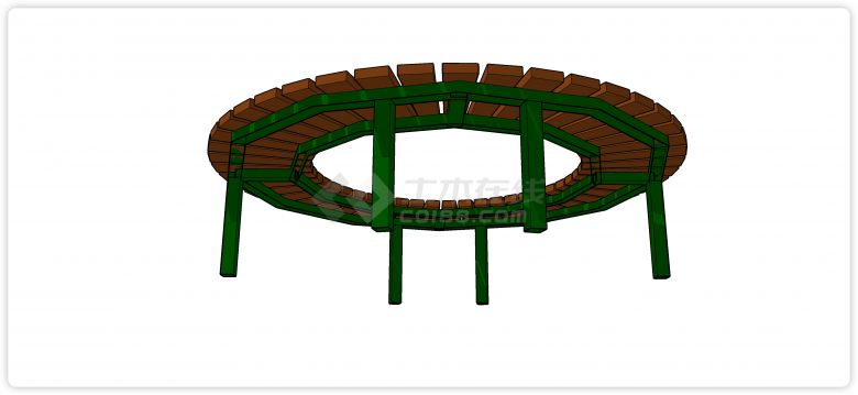 公园木条拼接铁艺凳脚休闲凳子su模型-图二