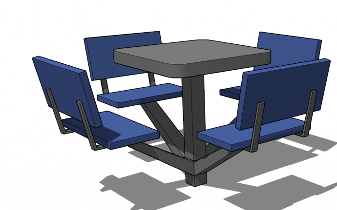 现代蓝色桌椅一体餐厅桌椅su模型_图1