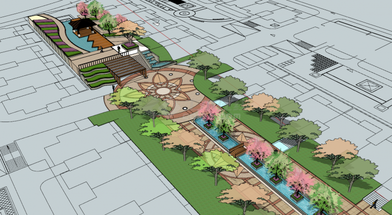 现代长方形的园林广场公园su模型-图一