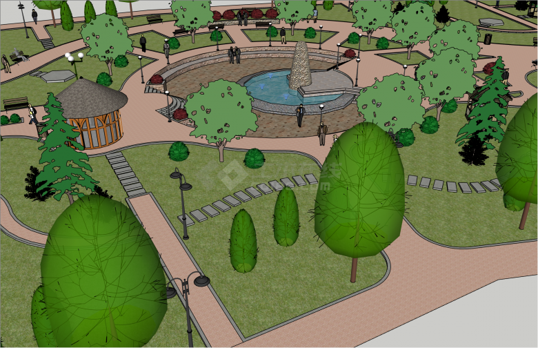 新颖现代公园景观设计su模型-图二