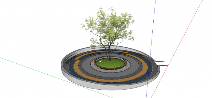  现代带条纹装饰且有环形排水井盖式树阵广场su模型_图1