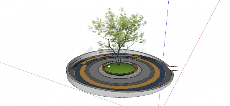  现代带条纹装饰且有环形排水井盖式树阵广场su模型-图一