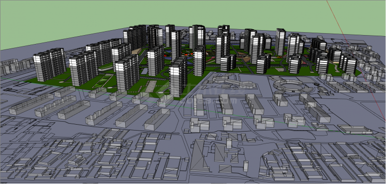 灰白色双拼楼栋城市设计su模型-图二
