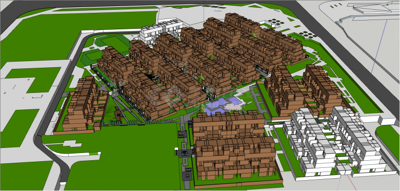 中式完整小区建筑设计su模型-图一