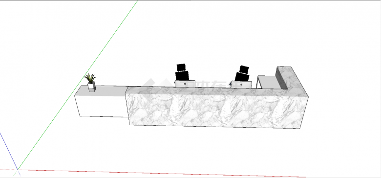 现代大理石接待桌和木质接待桌组合样式前台接待su模型-图二