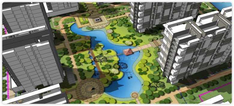 中心湖东风地块中式小区设计su模型-图二