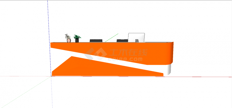 现代橙色前台挂饰双人坐台类前台接待su模型-图二