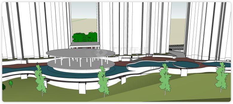 泳池中心舞台城市规划商业综合体建筑su模型-图二