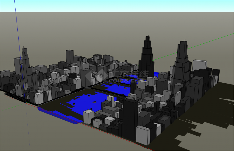 大规模河流城市规划草模su模型-图二