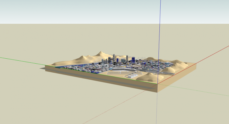 沙漠河流商业综合体建筑群su模型-图一