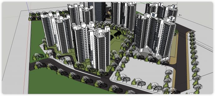 大型住宅区绿化公园su模型_图1