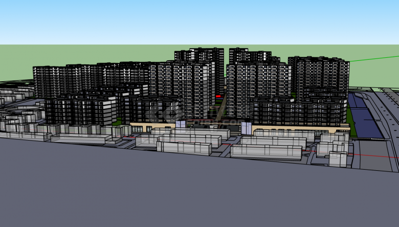 高档次现代住宅小区居住区规划建筑方案SU模型-图一