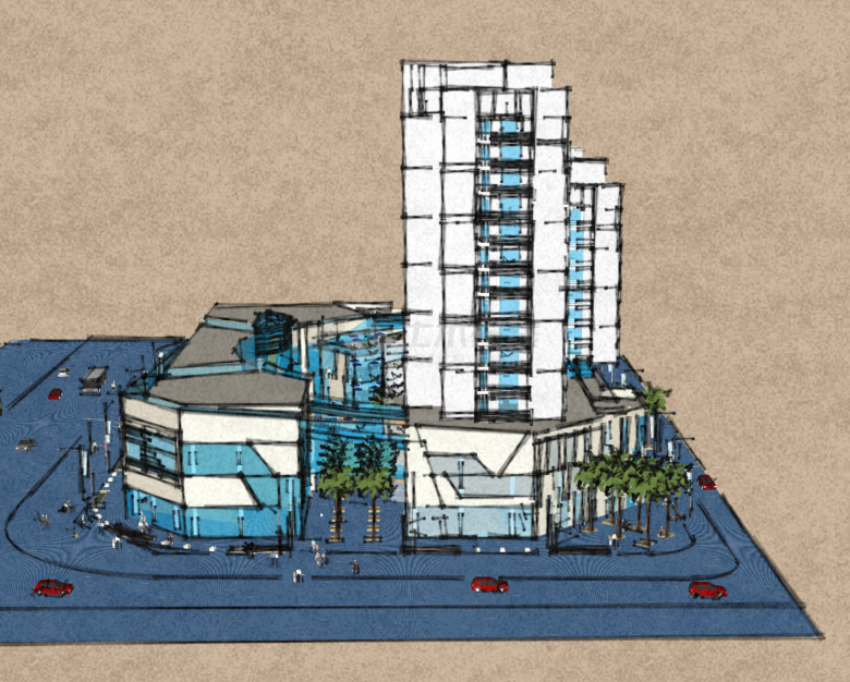 清新自然现代住宅小区居住区规划建筑方案SU模型-图二