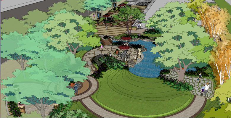 带小池塘公园景观建筑规划设计su模型-图二