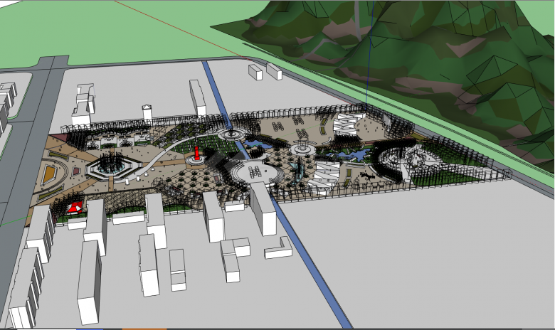 设施齐全的环境优美的园林广场公园 su模型-图一