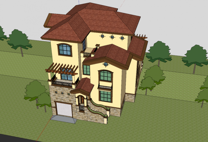 美式高档别墅居住区规划建筑方案su模型_图1