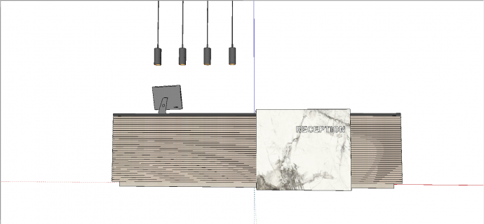 现代木条纹络装饰带电脑样式长条状前台接待su模型_图1