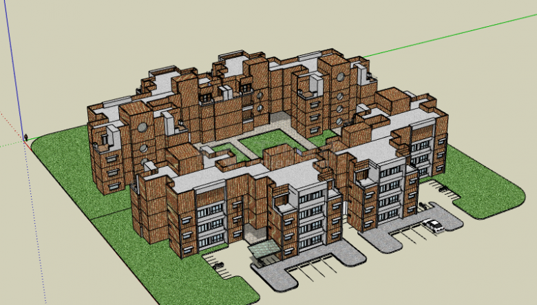 简约黄砖住宅小区居住区规划建筑方案SU模型 -图二