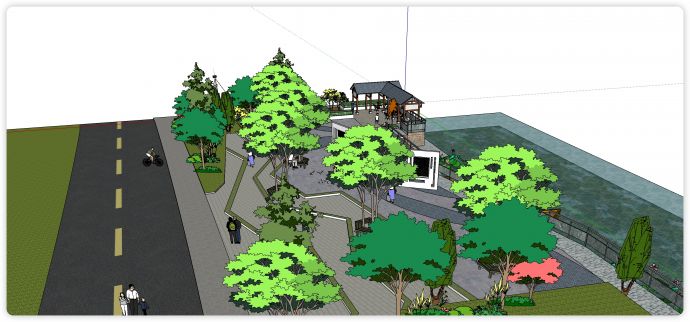竹子不经瓦顶走廊公园景观建筑设计su模型_图1