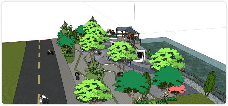 竹子不经瓦顶走廊公园景观建筑设计su模型-图一