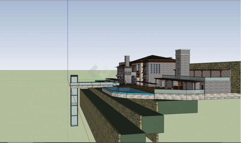 一栋由有石头砌成的台阶豪华的住宅小区居住区规划建筑方案SU模型 -图一
