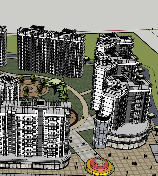 壮观大气住宅小区居住区规划建筑方案SU模型_图1