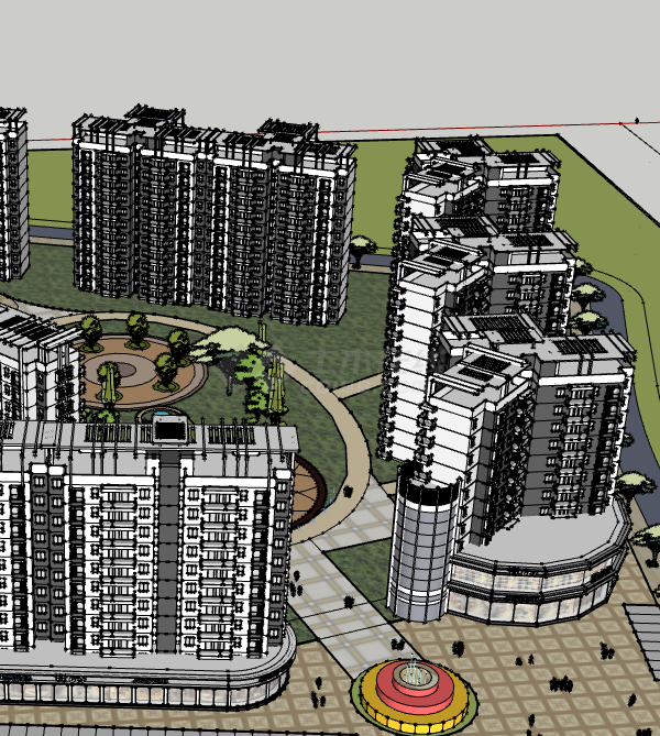 壮观大气住宅小区居住区规划建筑方案SU模型-图一