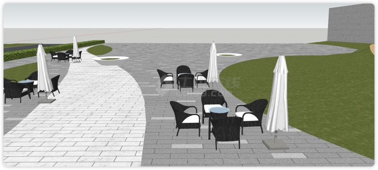弧形阶梯大草坪咖啡休闲区公园su模型-图二