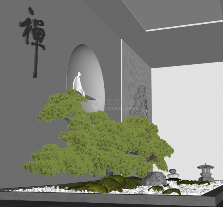 新中式禅庭院小品su模型-图二