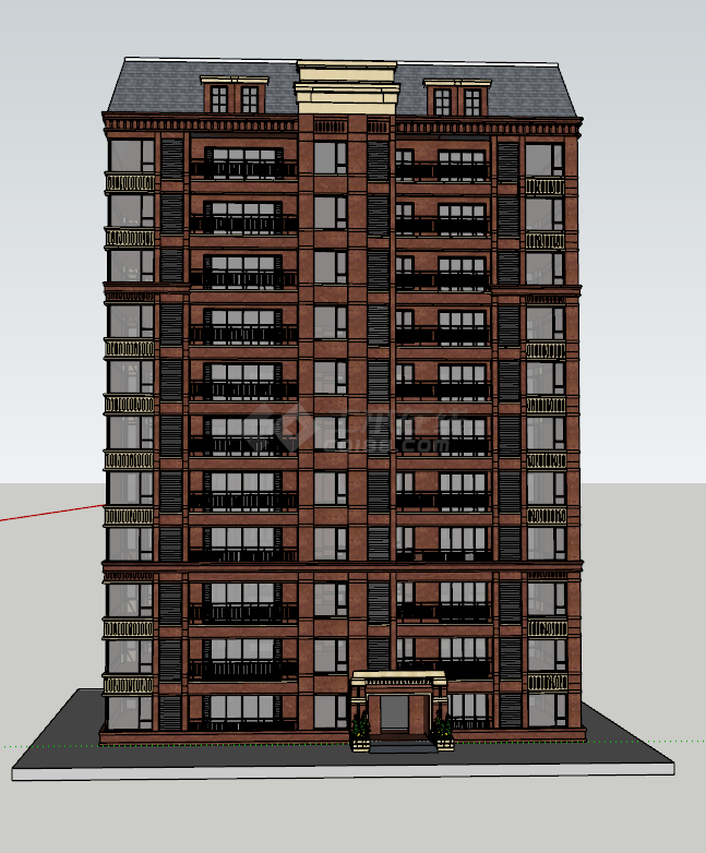 高层复古洋房南入户小区su模型-图二