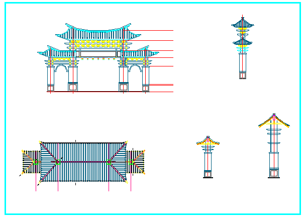 某钢框架解耦冲天式牌楼类型仿古建筑牌坊施工图（含建筑）_图1