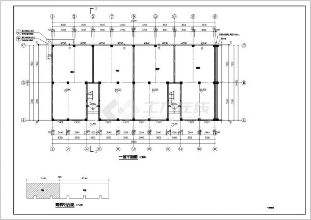 一梯四户50平米户型廉租房建筑设计图-图一