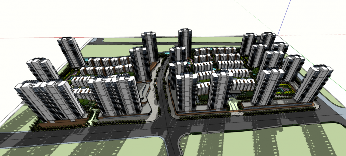 现代中式小区建筑设计su模型_图1