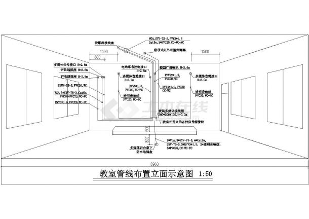 【徐州市】市区教室管线布置平面示意图-图一